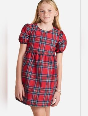 Vineyard Vines Red Plaid Puff-Sleeve Holiday Dress